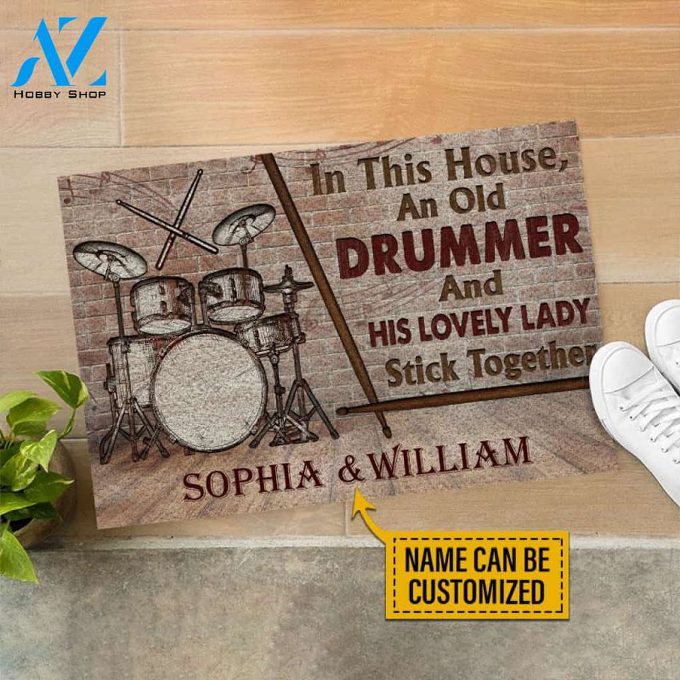 Personalized Drum Old Couple In This House Wood Customized Doormat