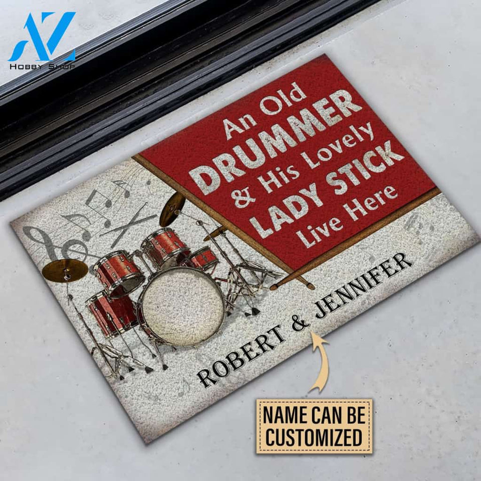 Personalized Drum Old Couple Live Here Customized Doormat