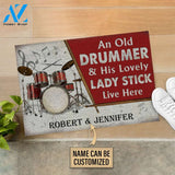 Personalized Drum Old Couple Live Here Customized Doormat
