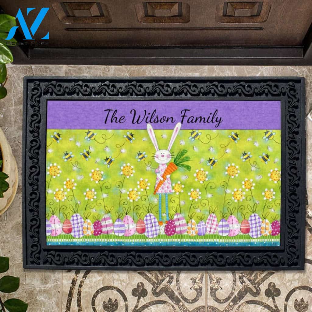 Personalized Easter Bunny and Eggs Doormat - 18