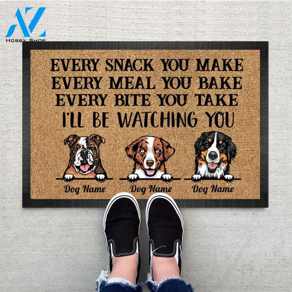 Personalized Every Snack You Make Cartoon Dog Printing Doormat, Customize Dog Breeds, Dog House Doormat, Dog gift, Dog Name Doormat, Custom dog,Funny Dog Doormat for Dog Lover