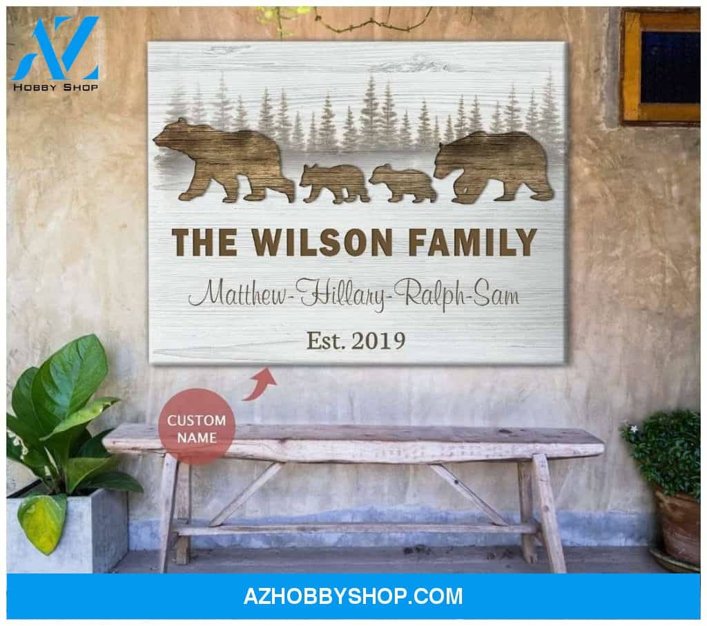 Personalized Family Bear Name And Date Wall Art Canvas
