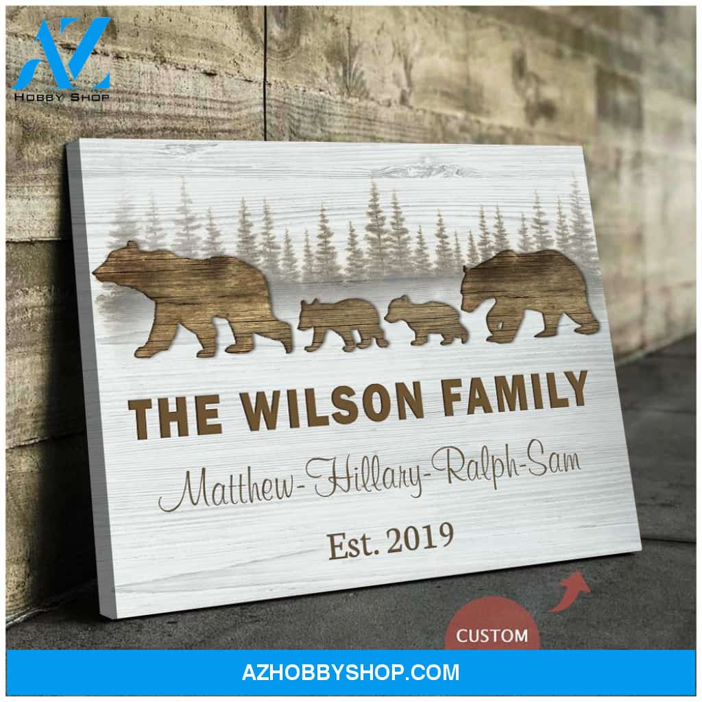 Personalized Family Bear Name And Date Wall Art Canvas