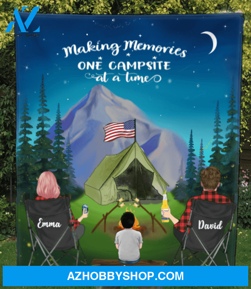 Personalized Family Quilt Blanket, Gift Idea For The Whole Family - Parents & 1 Kid Night Mountain Camping Quilt