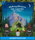 Personalized Family Quilt Blanket, Gift Idea For The Whole Family - Parents & 1 Kid Night Mountain Camping Quilt