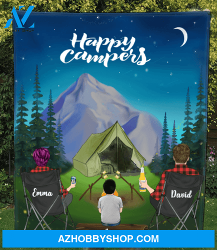 Personalized Family Blanket, Gift Idea For The Whole Family - Parents & 1 Kid Night Mountain Camping Quilt