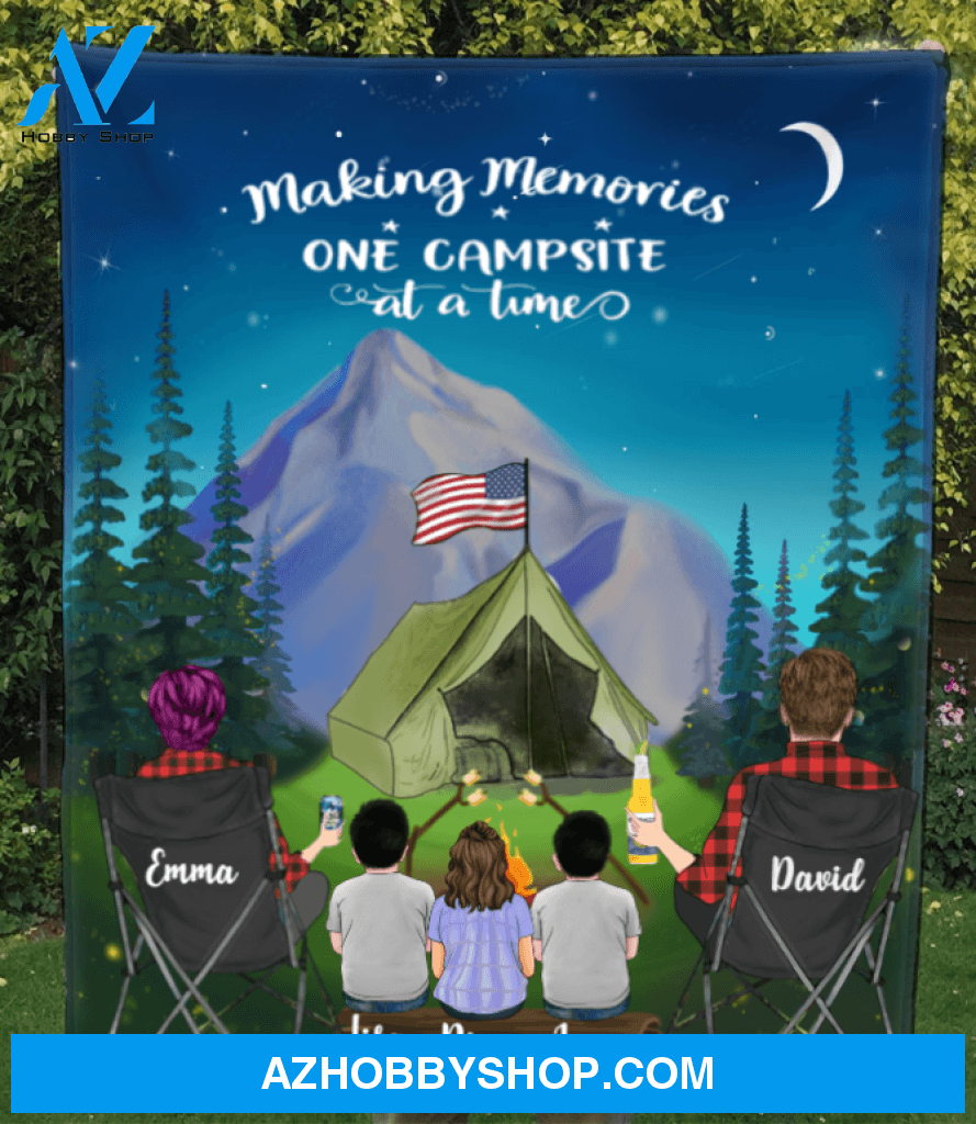 Personalized Family blanket Gift idea for the whole family - Parents & 3 Kids night mountain quilt