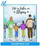 Personalized Family Blanket - Best Gift For The Whole Family, Skiing Lovers - Parents And 2 Kids, Skiing Quilt Blanket