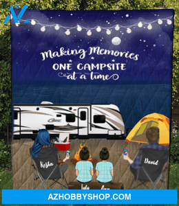 Personalized Family camping blanket gift idea for the whole family, camping lovers - Parents & 2 Kids night beach camping quilt blanket V5