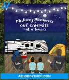 Personalized Family camping blanket gift idea for the whole family, camping lovers - Parents & 2 Kids night beach camping quilt blanket V5