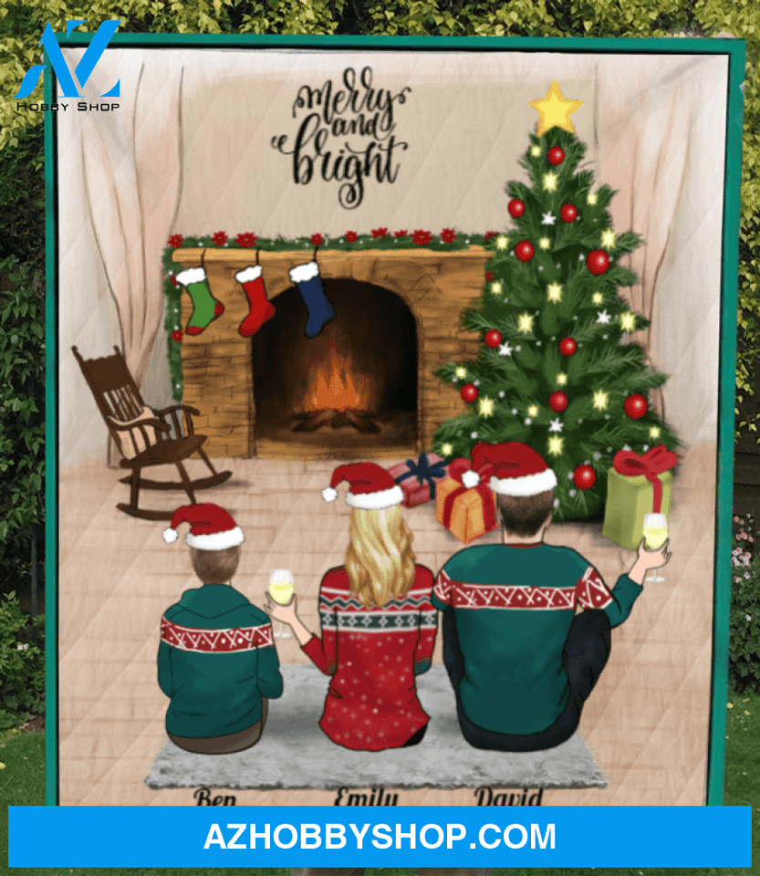 Personalized Family Christmas Gifts For The Whole Family Quilt Blanket - Parents With 1 Teenager - Merry and Bright