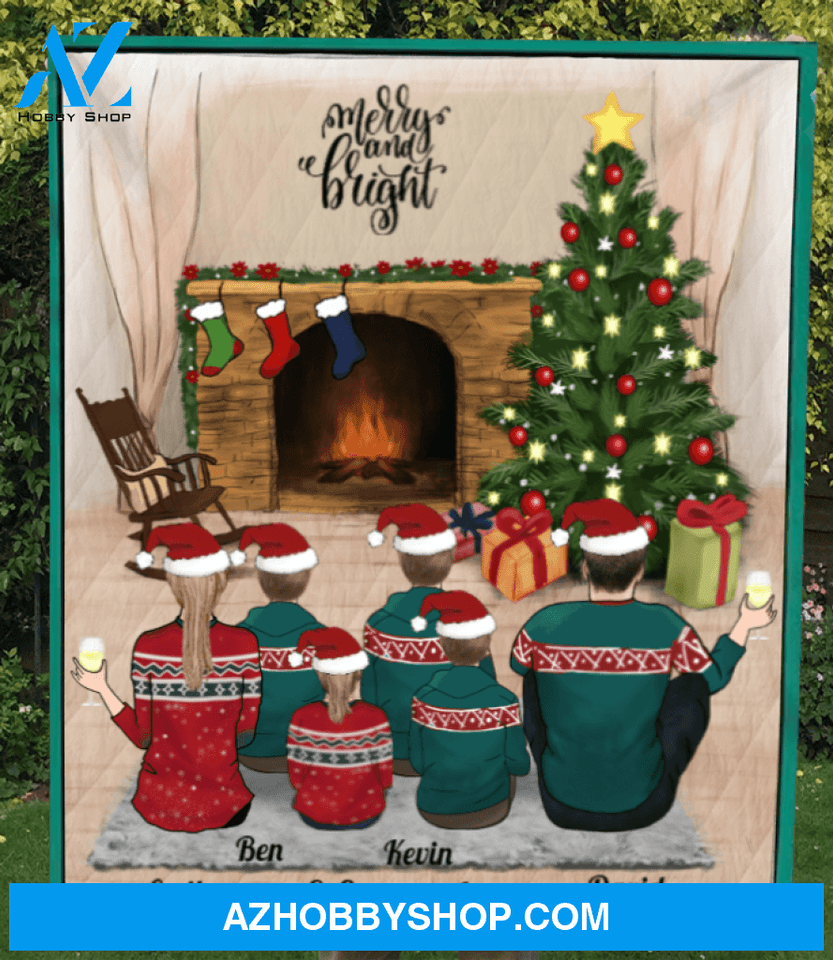 Personalized Family Christmas Gifts For The Whole Family Quilt Blanket - Parents With 4 Kids - Merry and Bright