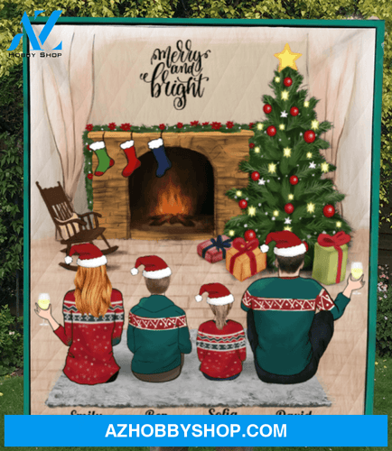 Personalized Family Christmas Gifts For The Whole Family Quilt Blanket - Personalized Christmas Blanket - Parents, 1 Teen & 1 Kid - Merry Christmas
