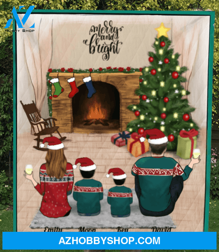 Personalized Family Christmas Gifts For The Whole Family Quilt Blanket - Personalized Family Christmas Blanket - Parents & 2 Kids - Merry and Bright