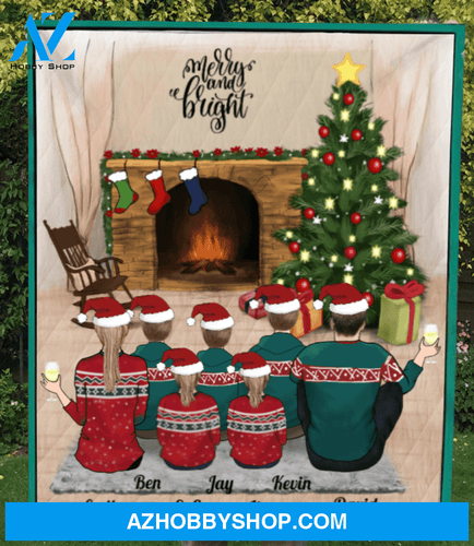Personalized Family Christmas Gifts For The Whole Family Quilt Blanket - Personalized Christmas Blanket - Parents & 5 Kids - Merry and Bright
