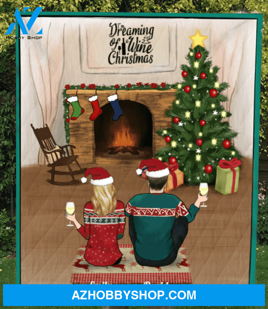 Personalized Family Christmas Gifts For The Whole Family Blanket, Dog and Cat Lovers - Parents With Kids & Pets - Upto 4 people - Dreaming of wine Christmas