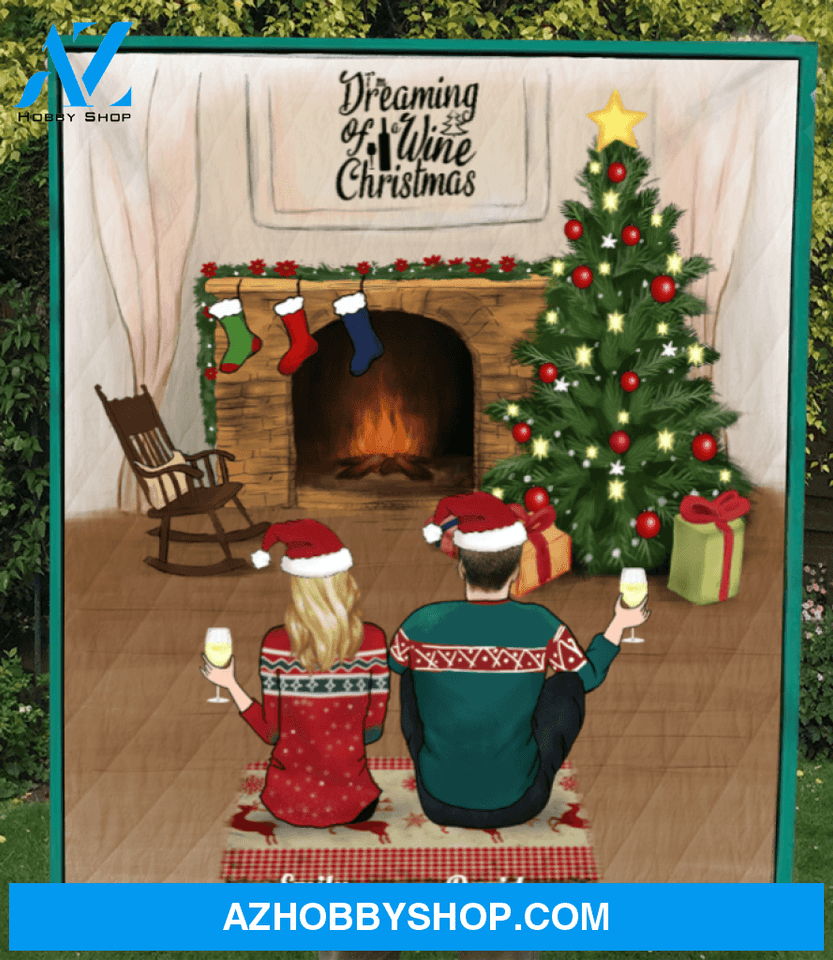Personalized Family Christmas Gifts For The Whole Family Blanket, Dog and Cat Lovers - Parents With Kids & Pets - Upto 4 people - Dreaming of wine Christmas