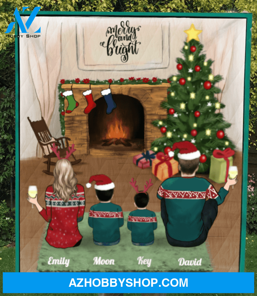 Personalized Family Christmas Gifts For The Whole Family Blanket - Parents & 2 Kids - Merry and Bright