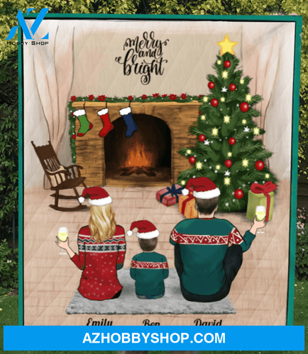 Personalized Family Christmas Gifts For The Whole Family Blanket - Personalized Christmas Blanket - Parents & 1 Kid Personalized Family Quilt Blanket - Merry Christmas