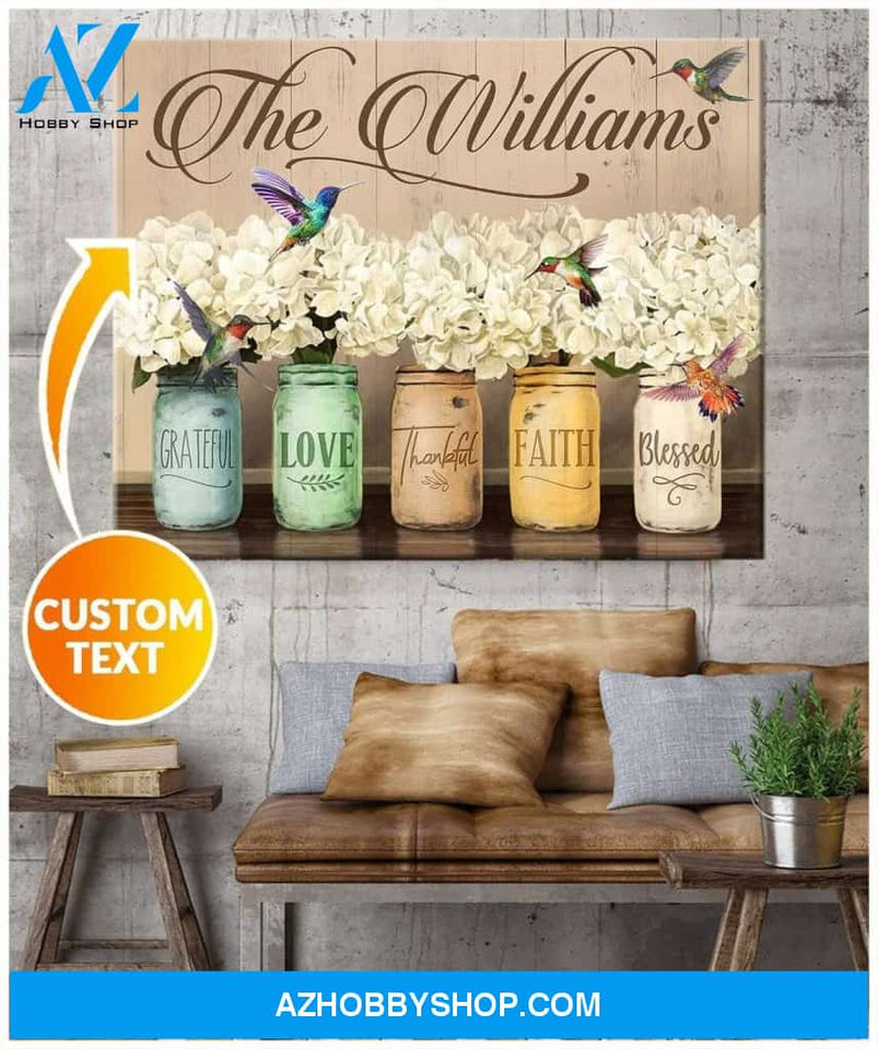 Personalized Family Name Hummingbird Wall Art Canvas