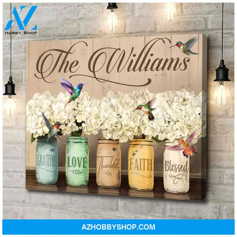 Personalized Family Name Hummingbird Wall Art Canvas