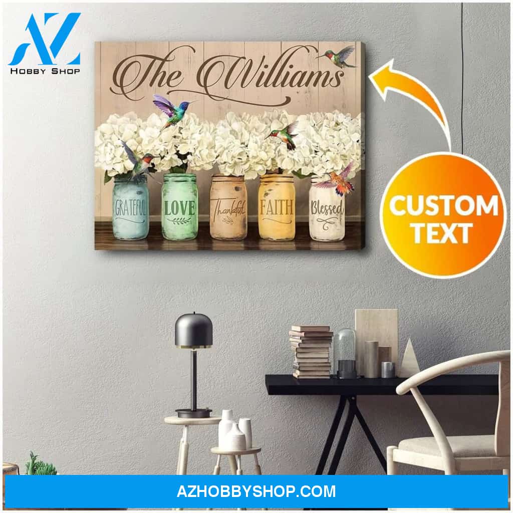 Personalized Family Name Hummingbird Wall Art Canvas