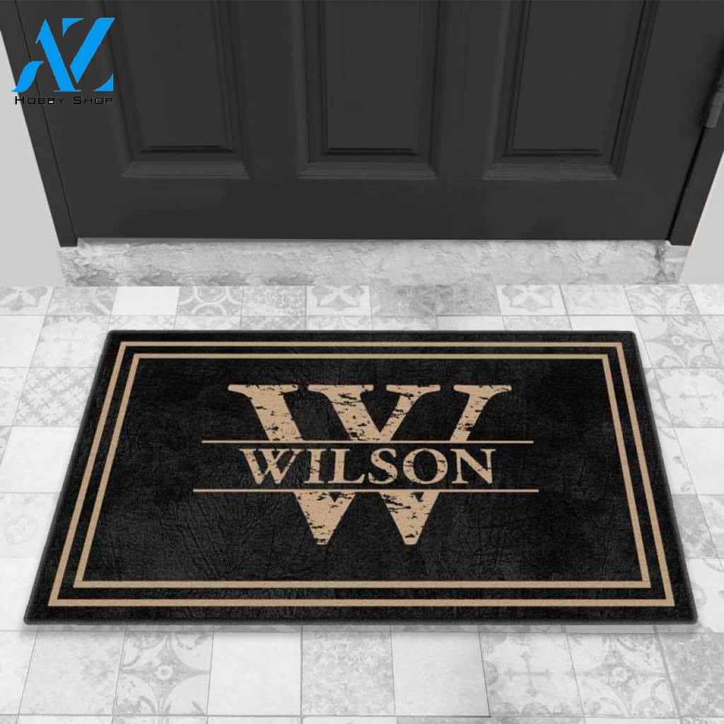 Personalized Family Name Monogram Doormat Framed Black, Housewarming Gift, Custom Welcome Mat, Family Name Doormat