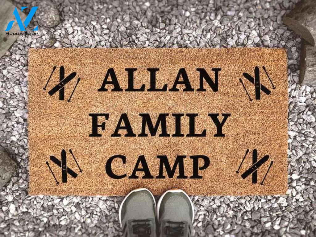 Personalized Family Name Skiing Camp Coconut Coir Doormat- Custom Door Mat