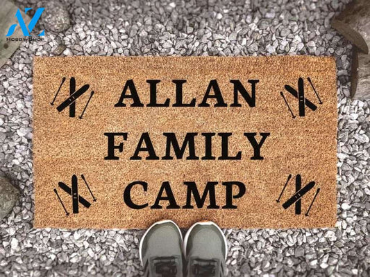 Personalized Family Name Skiing Camp Coconut Coir Doormat- Custom Door Mat