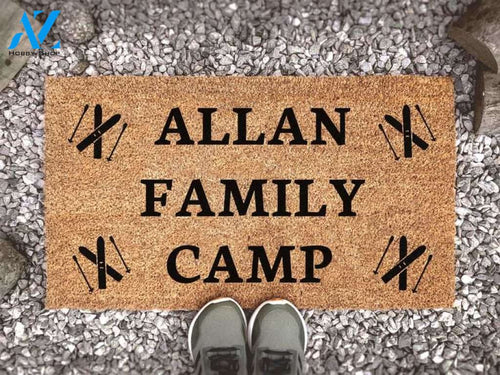 Personalized Family Name Skiing Camp Coconut Coir Doormat- Custom Door Mat