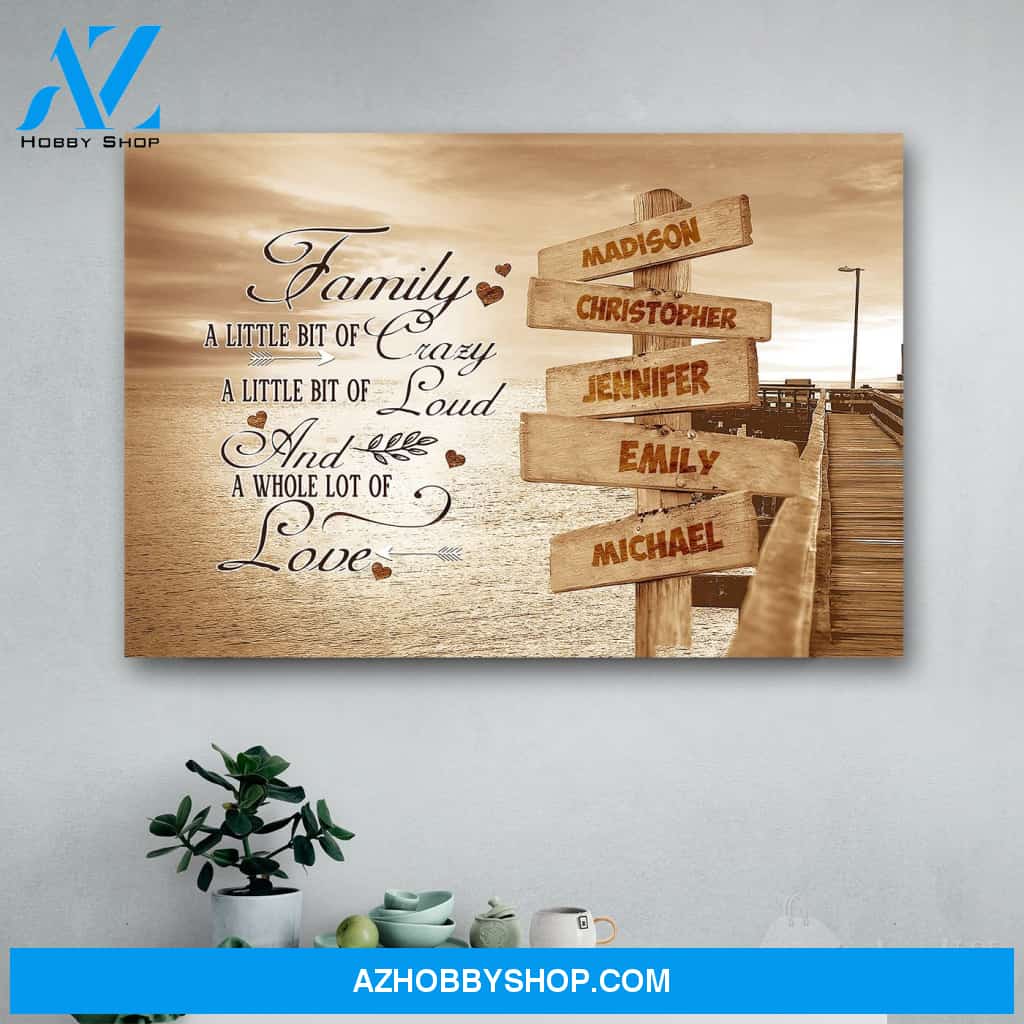 Personalized Family Name Street Sign Multi Name A Whole Lot Of Love Canvas Print Wall Art - Matte Canvas