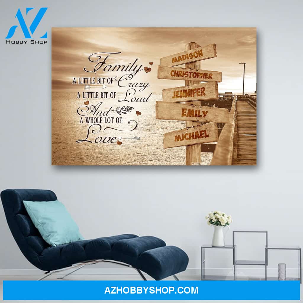 Personalized Family Name Street Sign Multi Name A Whole Lot Of Love Canvas Print Wall Art - Matte Canvas