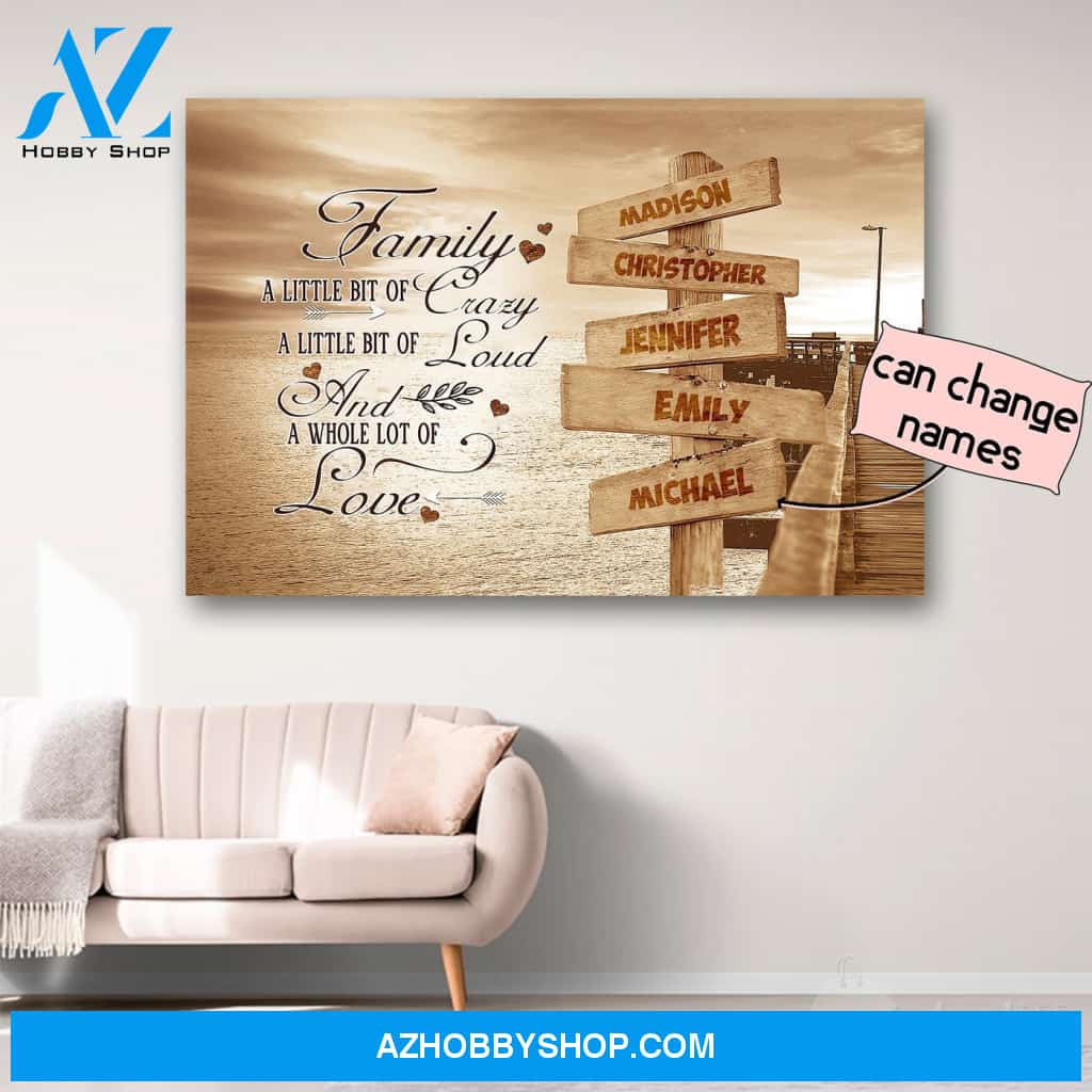 Personalized Family Name Street Sign Multi Name A Whole Lot Of Love Canvas Print Wall Art - Matte Canvas