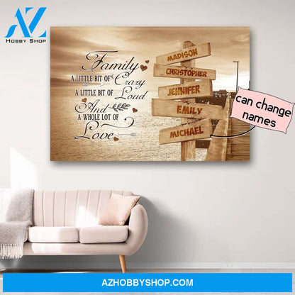 Personalized Family Name Street Sign Multi Name A Whole Lot Of Love Canvas Print Wall Art - Matte Canvas