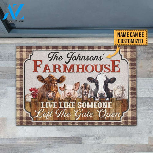 Personalized Farm Farmhouse Left Gate Open Pig and Sunflower Doormat Welcome Mat Farm Rug Farmer House Decor Entryway Decor Housewarming Gift Gift for Famer Friend for Animal Lovers