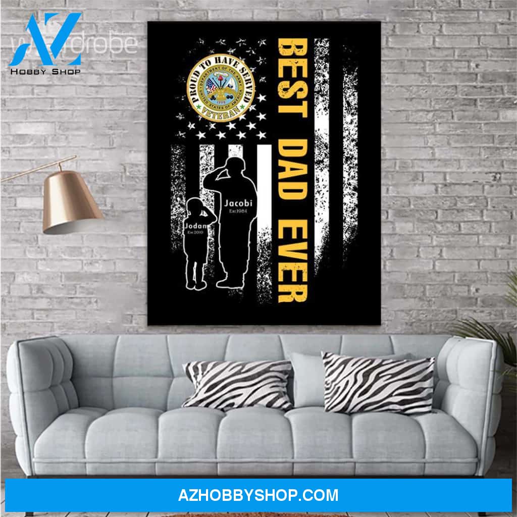Personalized Father's Day Gift Custom Canvas Dad And Son Proud To Have Served Veteran 1