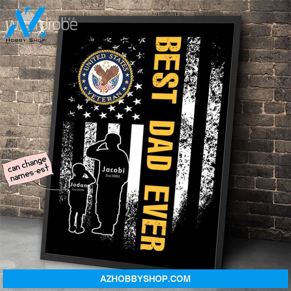 Personalized Father's Day Gift Custom Canvas Dad And Son United State Veteran 1