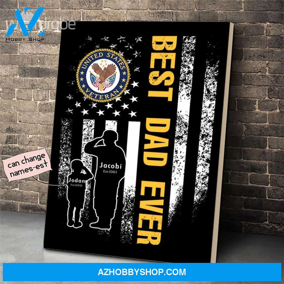 Personalized Father's Day Gift Custom Canvas Dad And Son United State Veteran 1