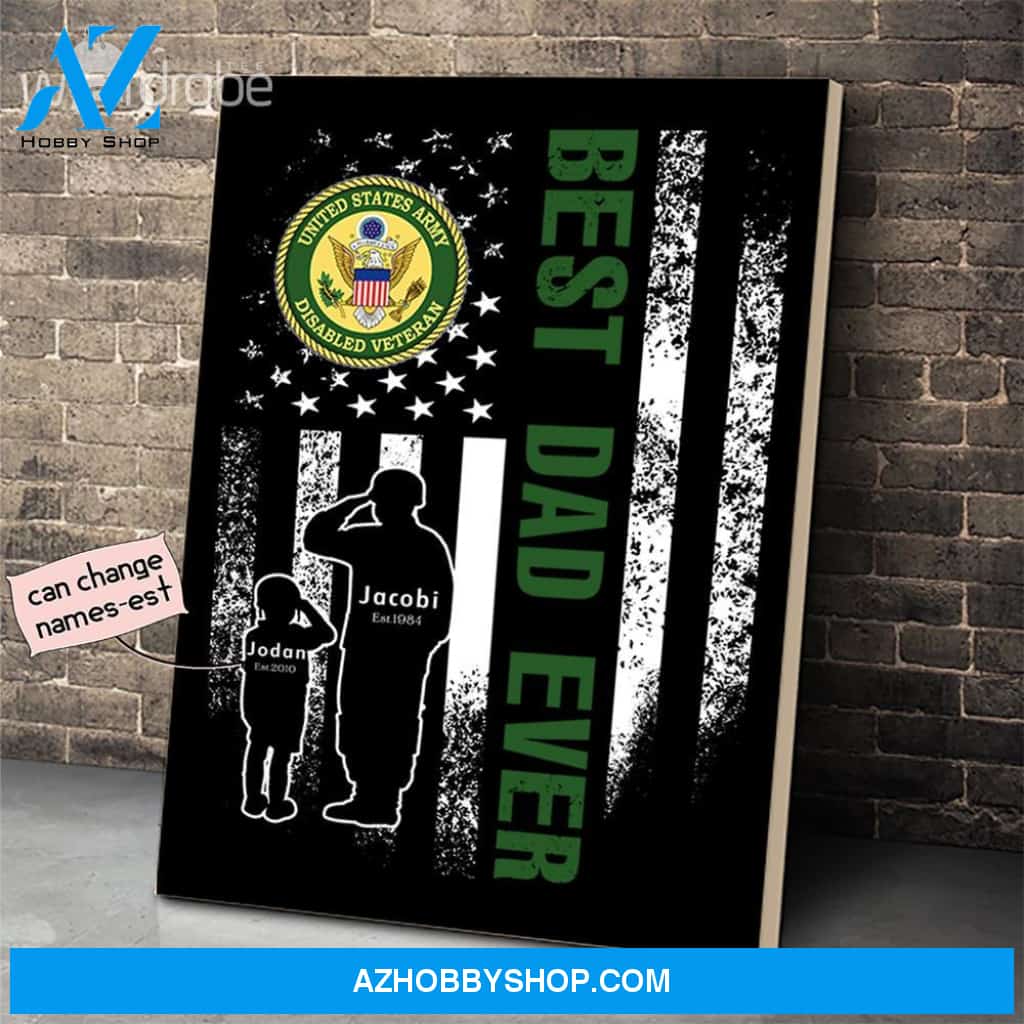 Personalized Father's Day Gift Custom Canvas Dad And Son United States Army Disabled Veteran 1