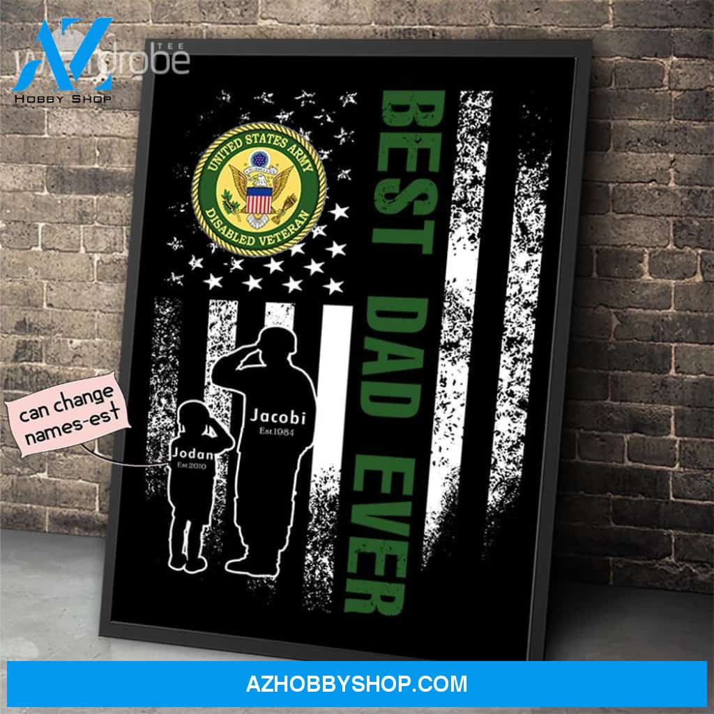 Personalized Father's Day Gift Custom Canvas Dad And Son United States Army Disabled Veteran 1
