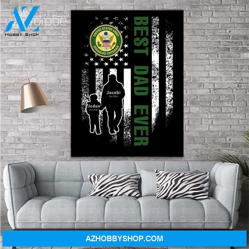 Personalized Father's Day Gift Custom Canvas Dad And Son United States Army Disabled Veteran