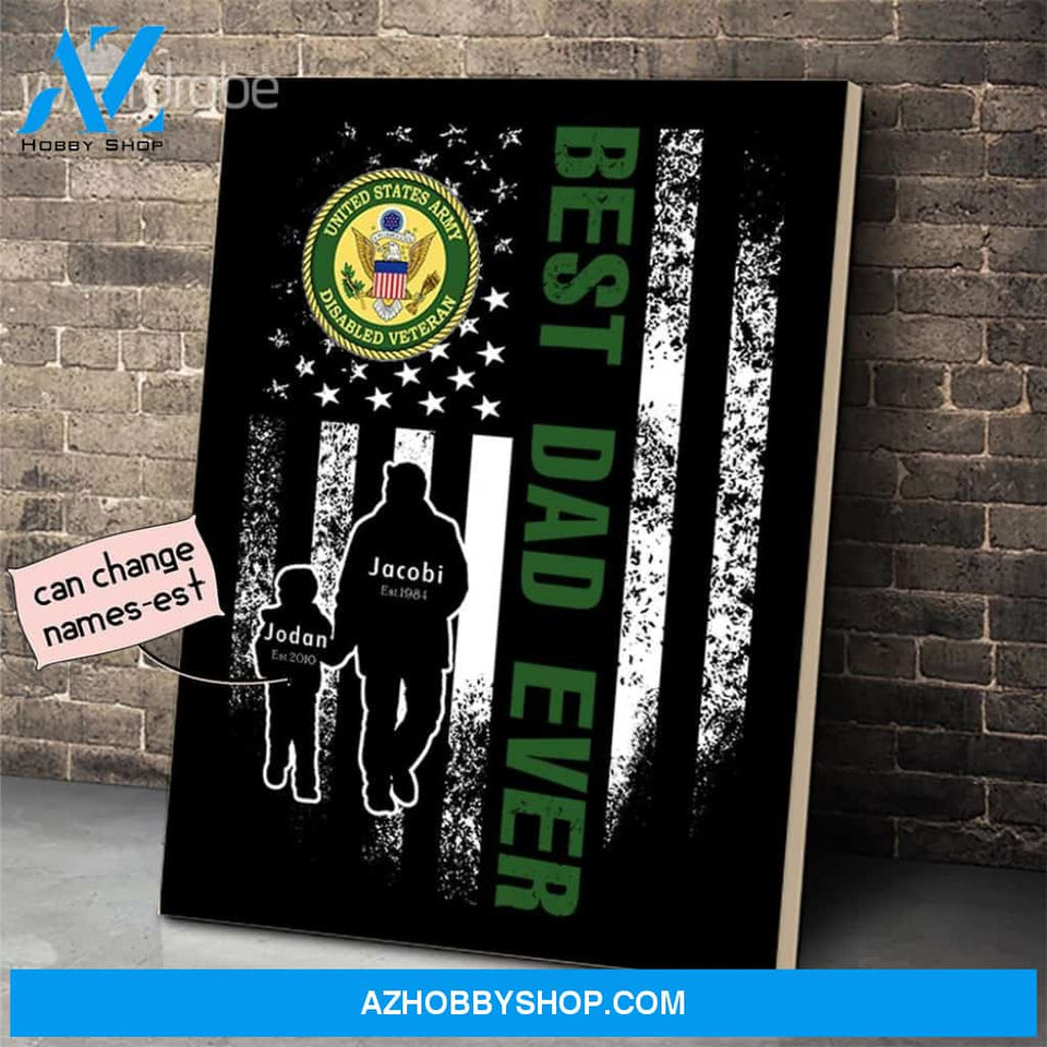 Personalized Father's Day Gift Custom Canvas Dad And Son United States Army Disabled Veteran