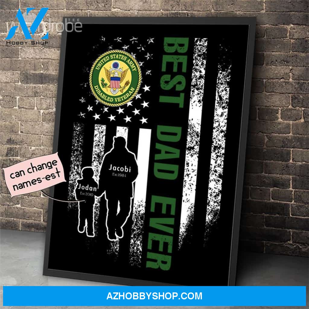 Personalized Father's Day Gift Custom Canvas Dad And Son United States Army Disabled Veteran
