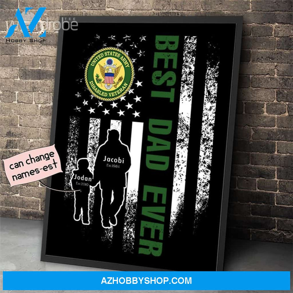 Personalized Father's Day Gift Custom Canvas Dad And Son United States Army Disabled Veteran