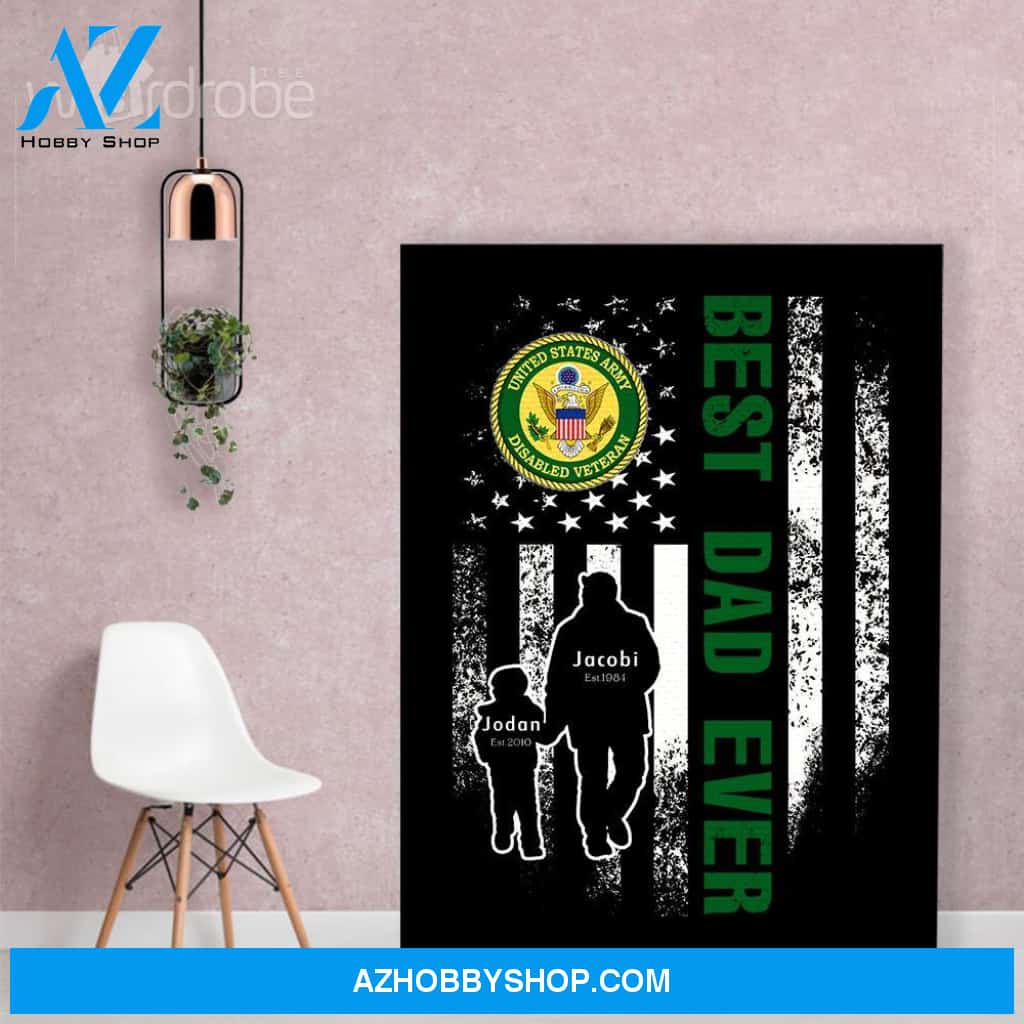 Personalized Father's Day Gift Custom Canvas Dad And Son United States Army Disabled Veteran