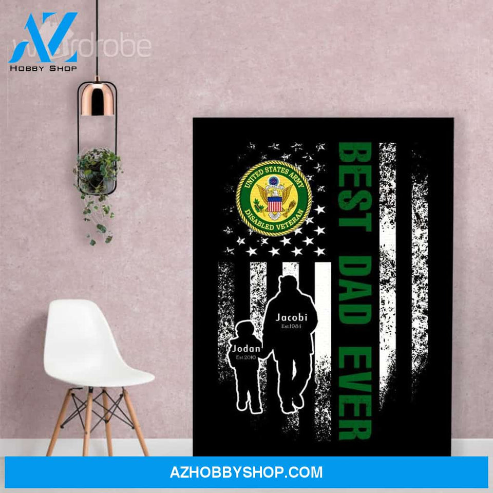 Personalized Father's Day Gift Custom Canvas Dad And Son United States Army Disabled Veteran