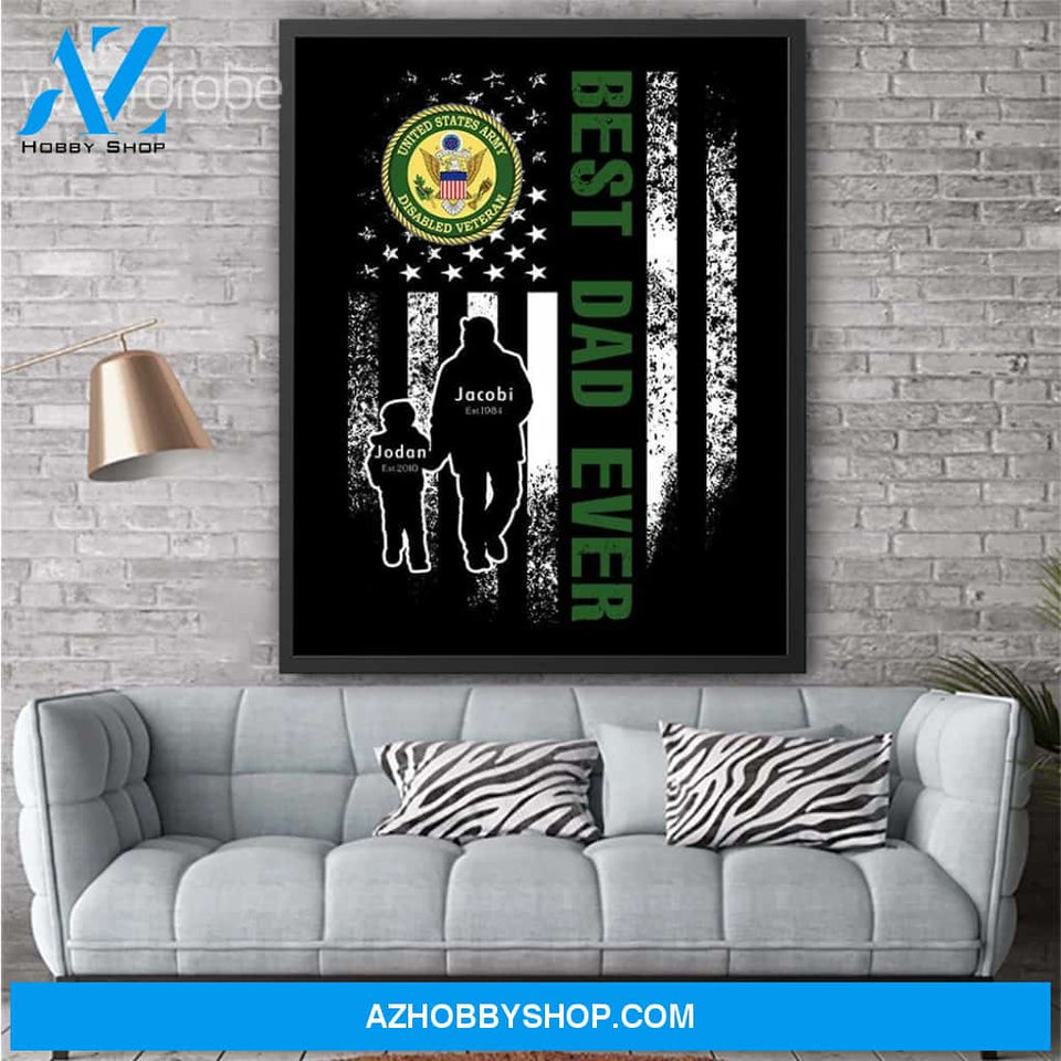Personalized Father's Day Gift Custom Canvas Dad And Son United States Army Disabled Veteran