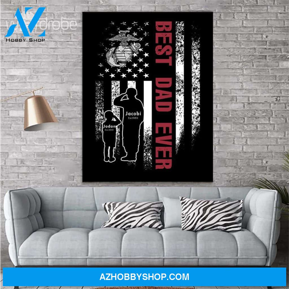 Personalized Father's Day Gift Custom Canvas Dad And Son United States Marine Veteran 1