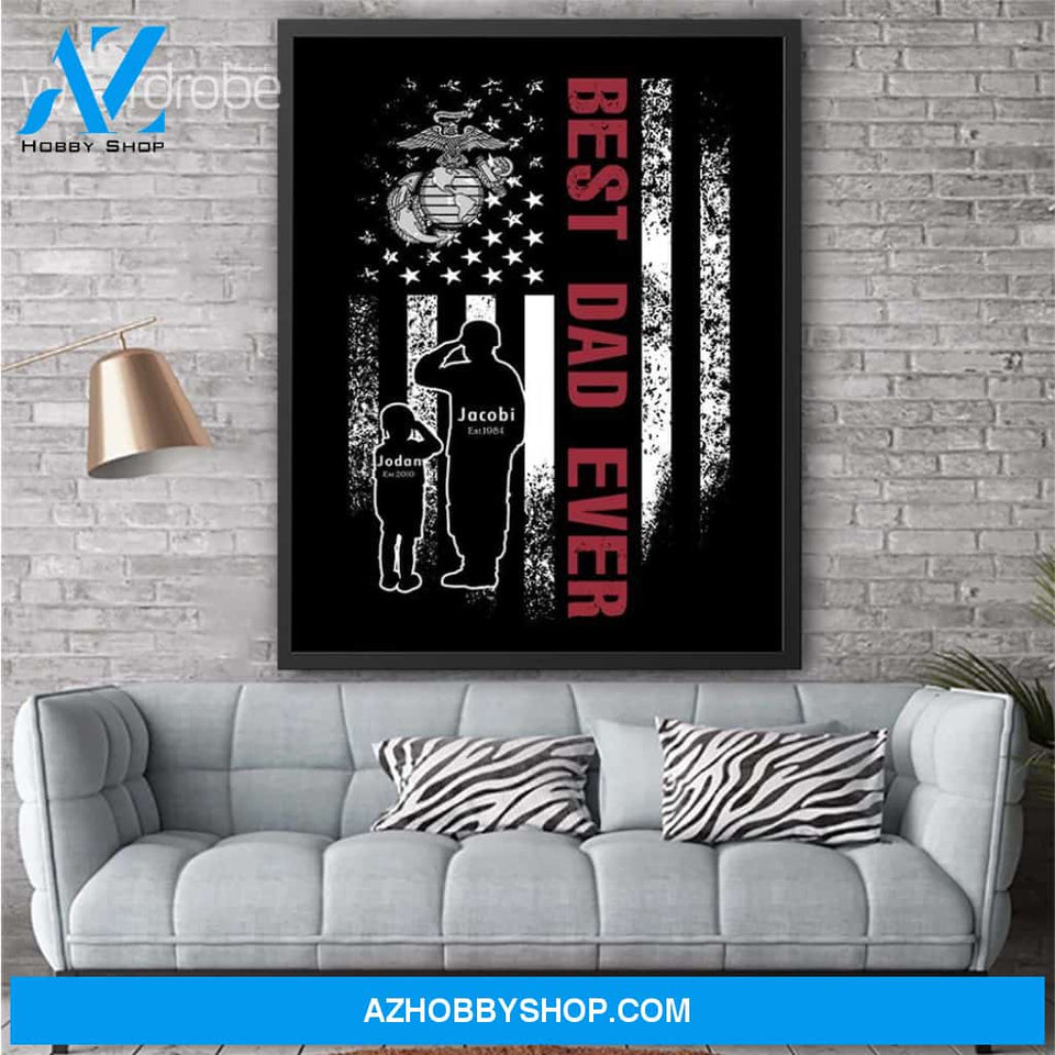 Personalized Father's Day Gift Custom Canvas Dad And Son United States Marine Veteran 1