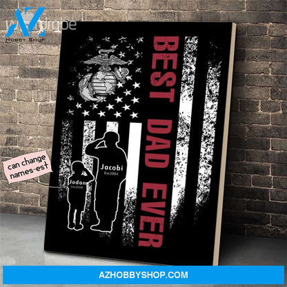 Personalized Father's Day Gift Custom Canvas Dad And Son United States Marine Veteran 1